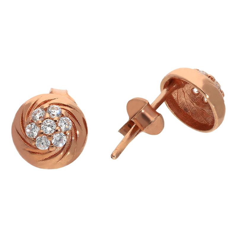 Sterling Silver 925 Rose Gold Plated Round Shaped Stud Earrings - FKJERNSL2506