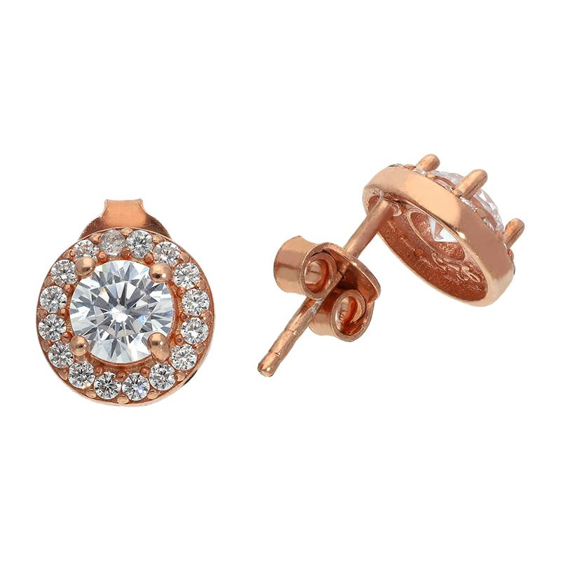 Sterling Silver 925 Rose Gold Plated Round Solitaire Stud Earrings - FKJERNSL2507