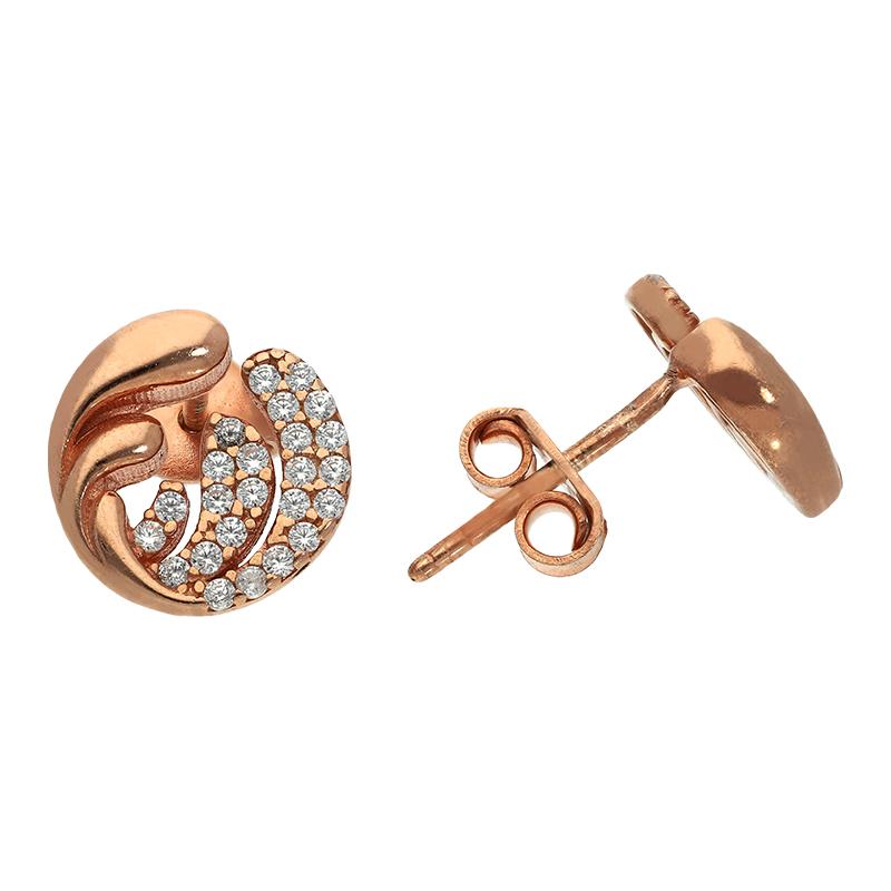 Sterling Silver 925 Rose Gold Plated Stud Earrings - FKJERNSL2501