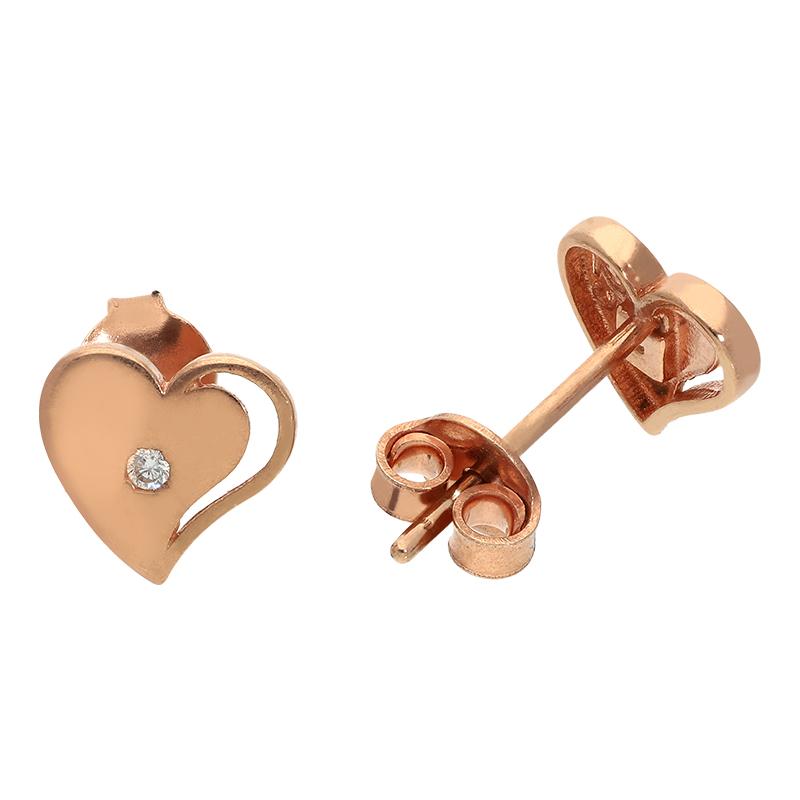 Sterling Silver 925 Rose Gold Plated Heart Solitaire Stud Earrings - FKJERNSL2523