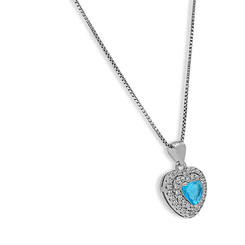 Sterling Silver 925 Heart Shaped Solitaire Pendant Set (Necklace, Earrings and Ring) - FKJNKLSTSL2295