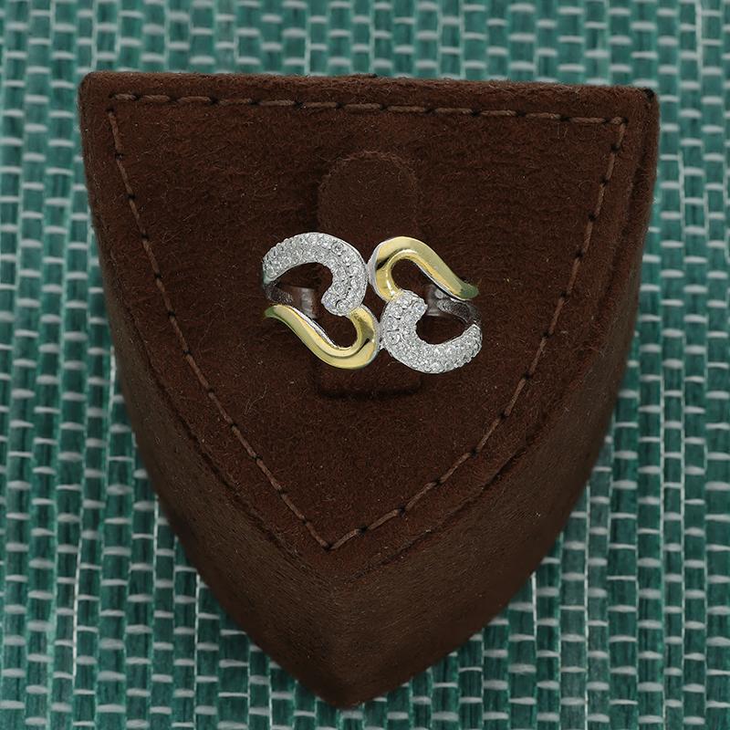 Dual Tone Sterling Silver 925 Twin Hearts Ring - FKJRNSL2994