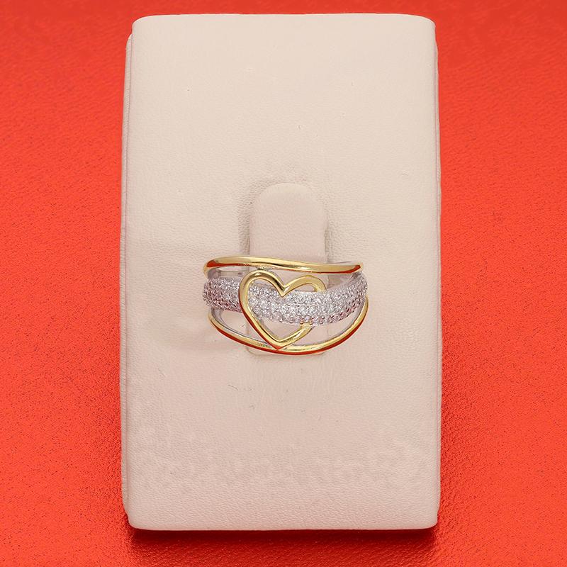 Dual Tone Sterling Silver 925 Heart Shaped Ring - FKJRNSL3003