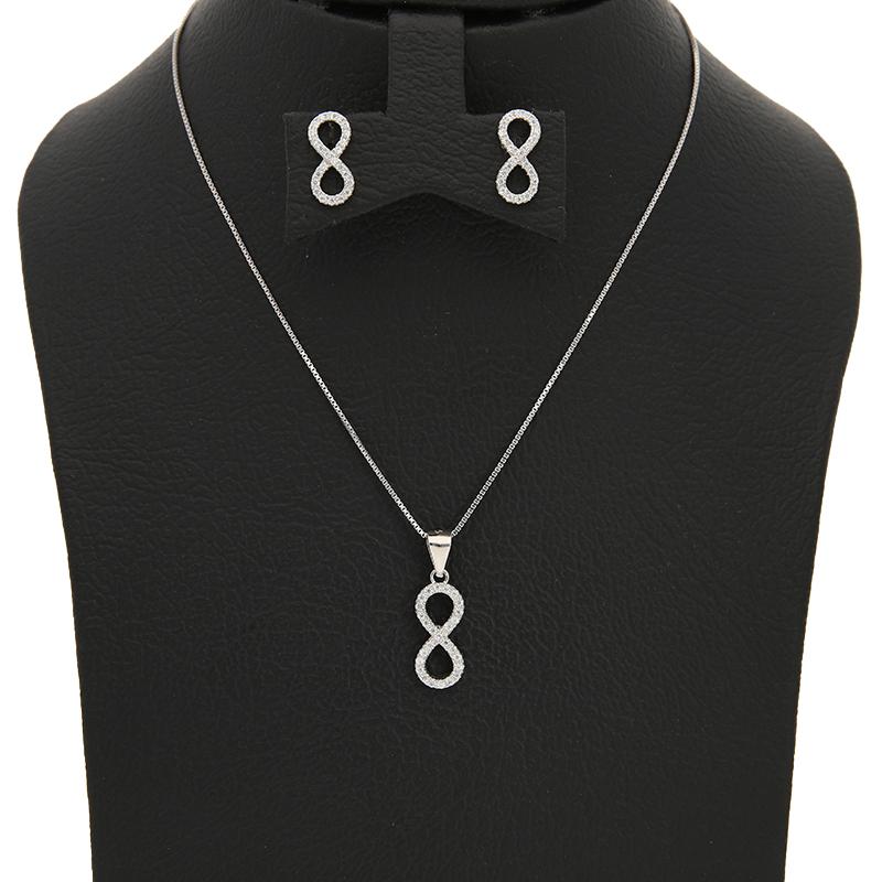 Sterling Silver 925 Infinity Pendant Set (Necklace and Earrings) - FKJNKLSTSL2308