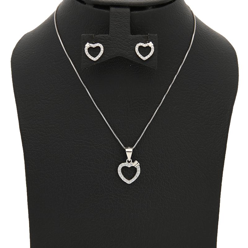Sterling Silver 925 Heart Pendant Set (Necklace and Earrings) - FKJNKLSTSL2311
