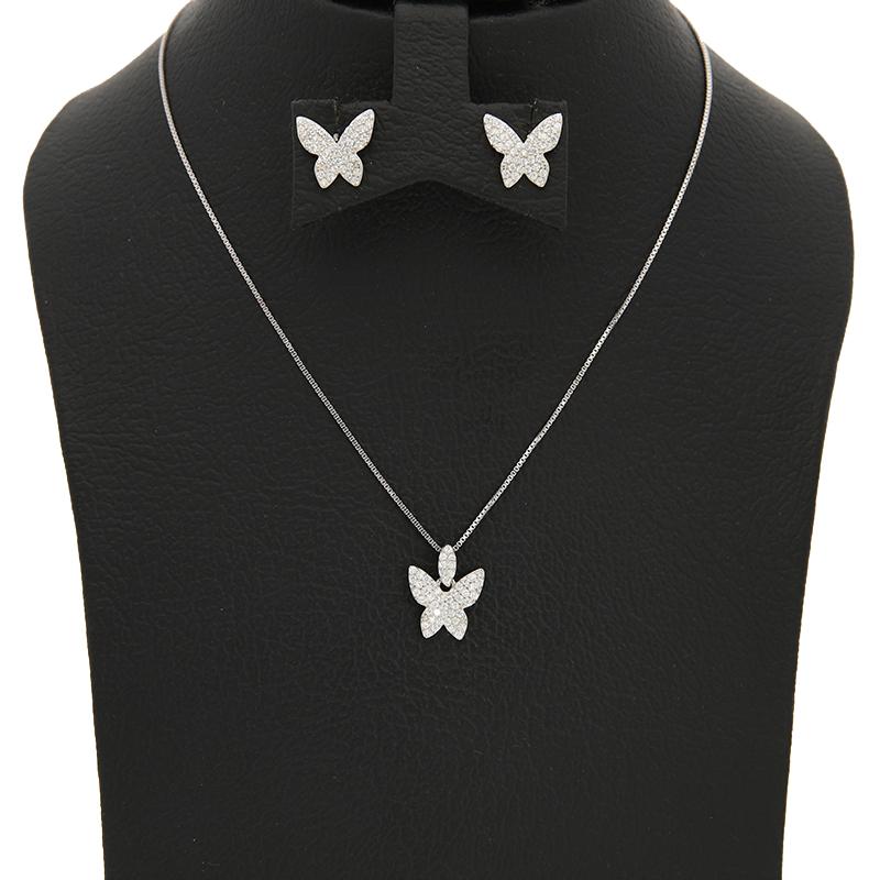 Sterling Silver 925 Butterfly Pendant Set (Necklace and Earrings) - FKJNKLSTSL2312