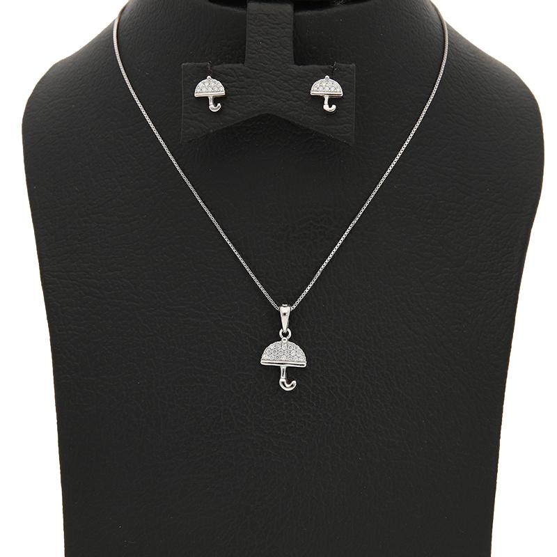 Sterling Silver 925 Umbrella Pendant Set (Necklace and Earrings) - FKJNKLSTSL2313