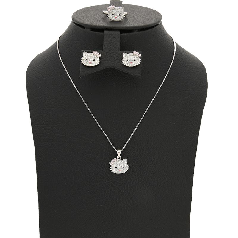 Sterling Silver 925 Hello Kitty Pendant Set (Necklace, Earrings and Ring) - FKJNKLSTSL2316