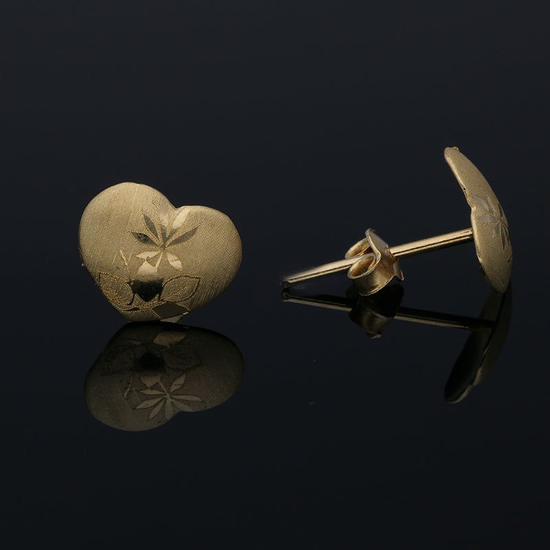Gold Heart Shaped Stud Earrings 18KT - FKJERN18KU3014