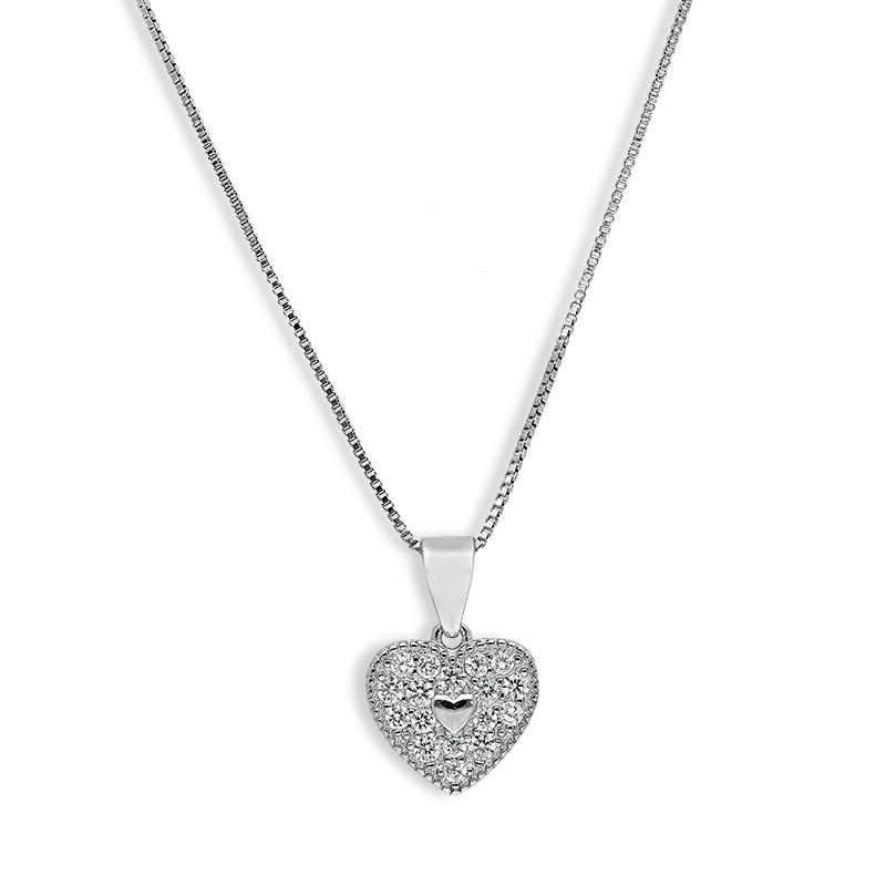 Sterling Silver 925 Heart Pendant Set (Necklace and Earrings) - FKJNKLSTSL2323