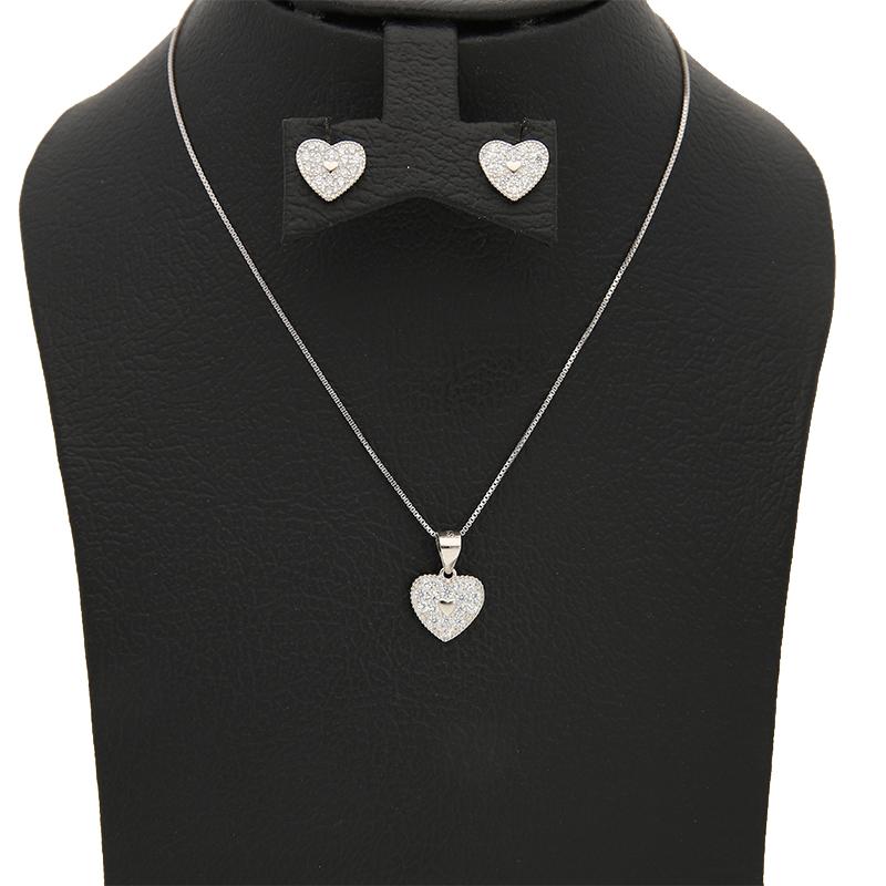 Sterling Silver 925 Heart Pendant Set (Necklace and Earrings) - FKJNKLSTSL2323