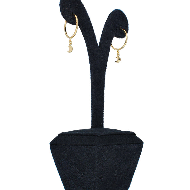 Gold Hanging Moon Slice Hoop Earrings 18KT - FKJERN18KU3024