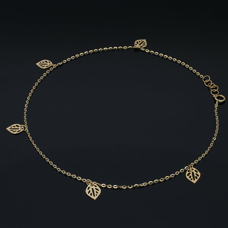 Gold Hanging Leaf Anklet 18KT - FKJANKL18KU5002