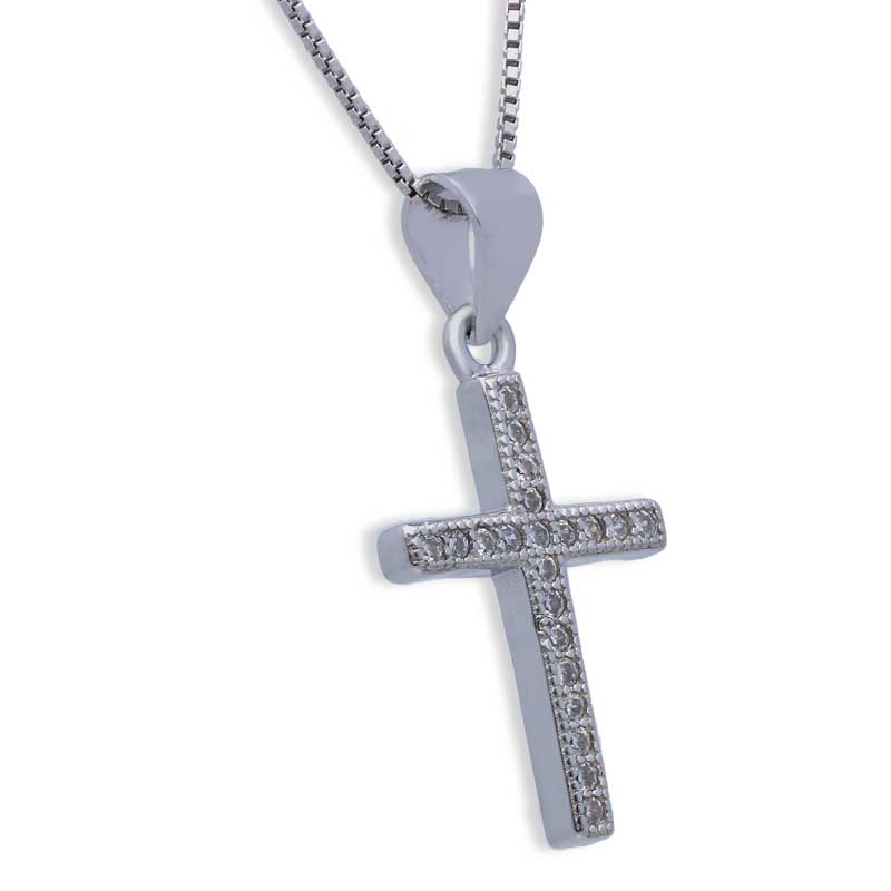 Sterling Silver 925 Cross Shaped Pendant Set (Necklace and Earrings) - FKJNKLSTSLU2020
