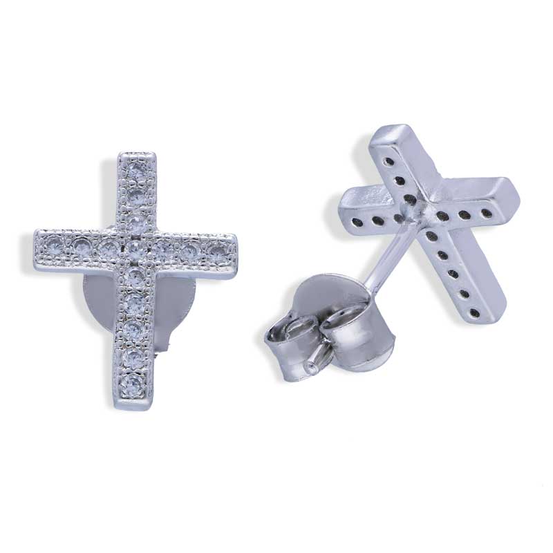Sterling Silver 925 Cross Shaped Pendant Set (Necklace and Earrings) - FKJNKLSTSLU2020