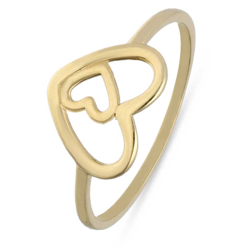 Gold Twin Hearts Shaped Ring 18KT - FKJRN18KU2019