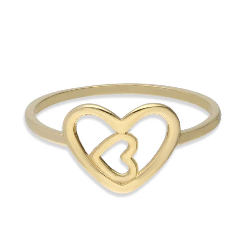 Gold Twin Hearts Shaped Ring 18KT - FKJRN18KU2019