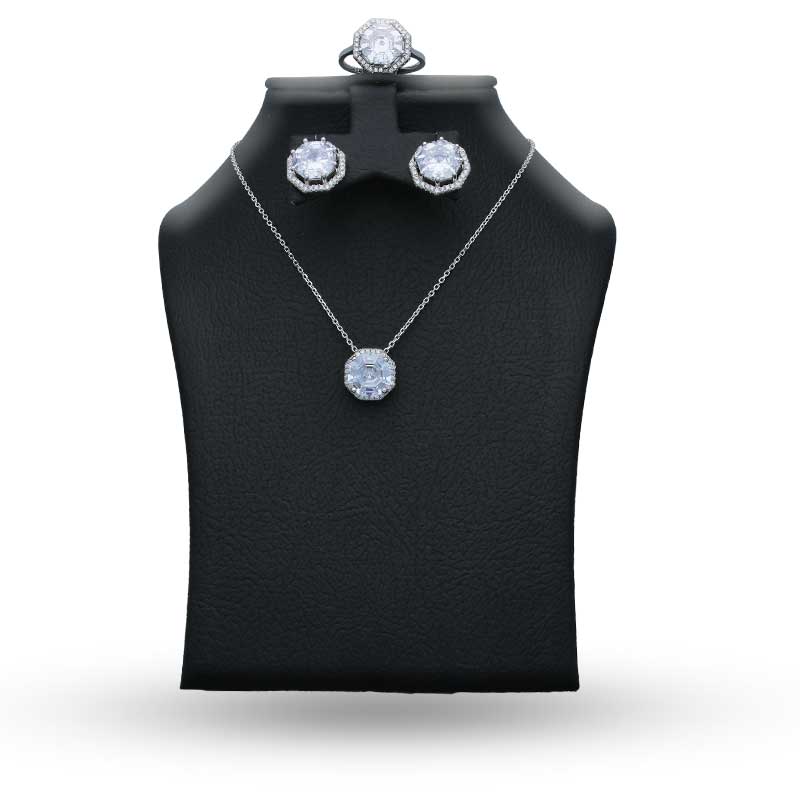 Sterling Silver 925 Pendant Set (Necklace, Earrings and Ring) - FKJNKLSTSLU2026