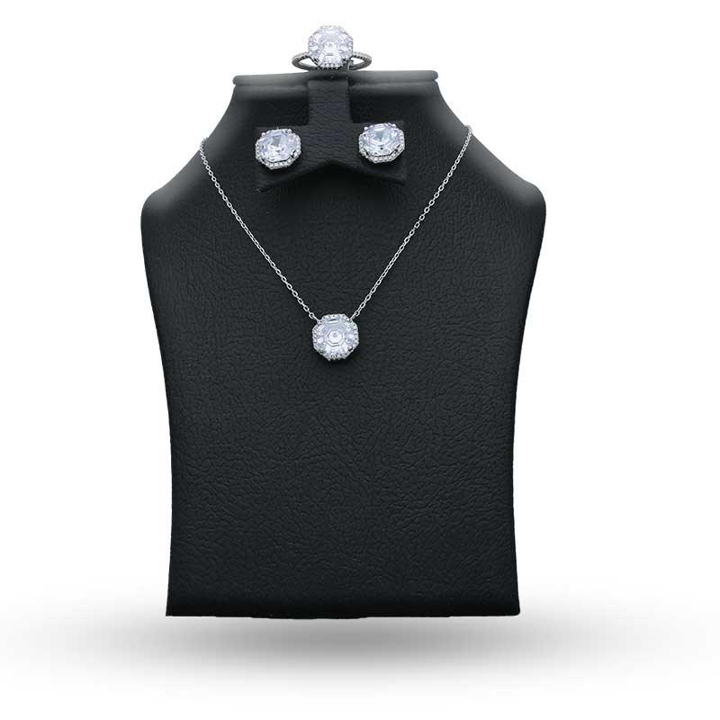 Sterling Silver 925 Pendant Set (Necklace, Earrings and Ring) - FKJNKLSTSLU2025