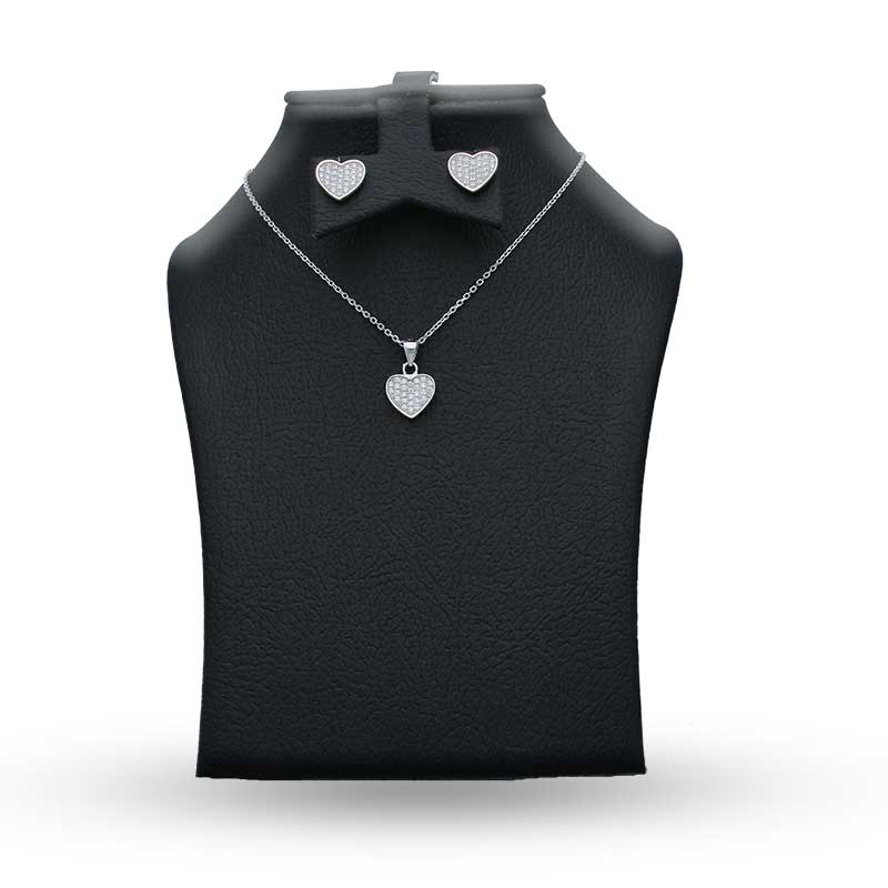 Sterling Silver 925 Heart Pendant Set (Necklace and Earrings) - FKJNKLSTSLU2021