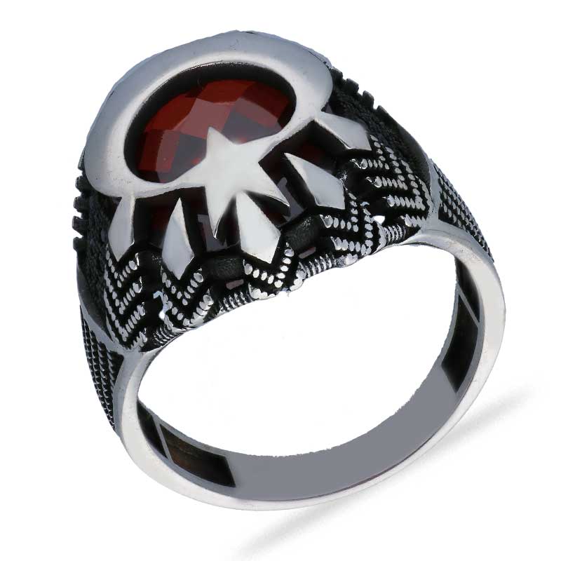 Sterling Silver 925 Men's Moon And Star Solitaire Ring - FKJRNSLU2050