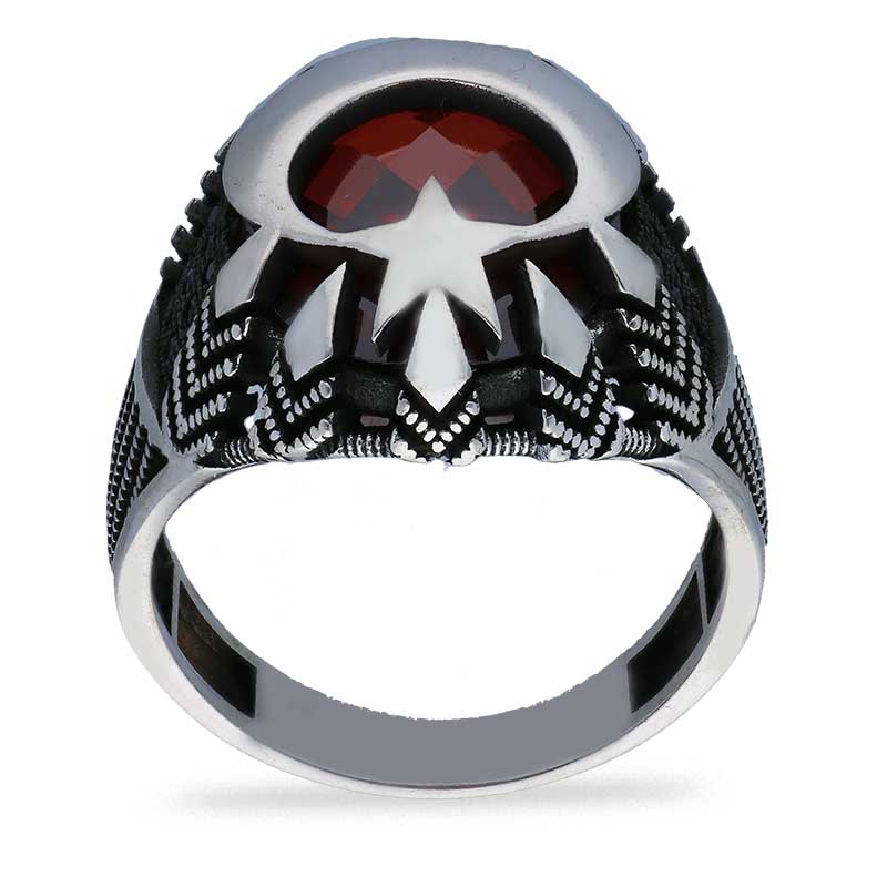 Sterling Silver 925 Men's Moon And Star Solitaire Ring - FKJRNSLU2050