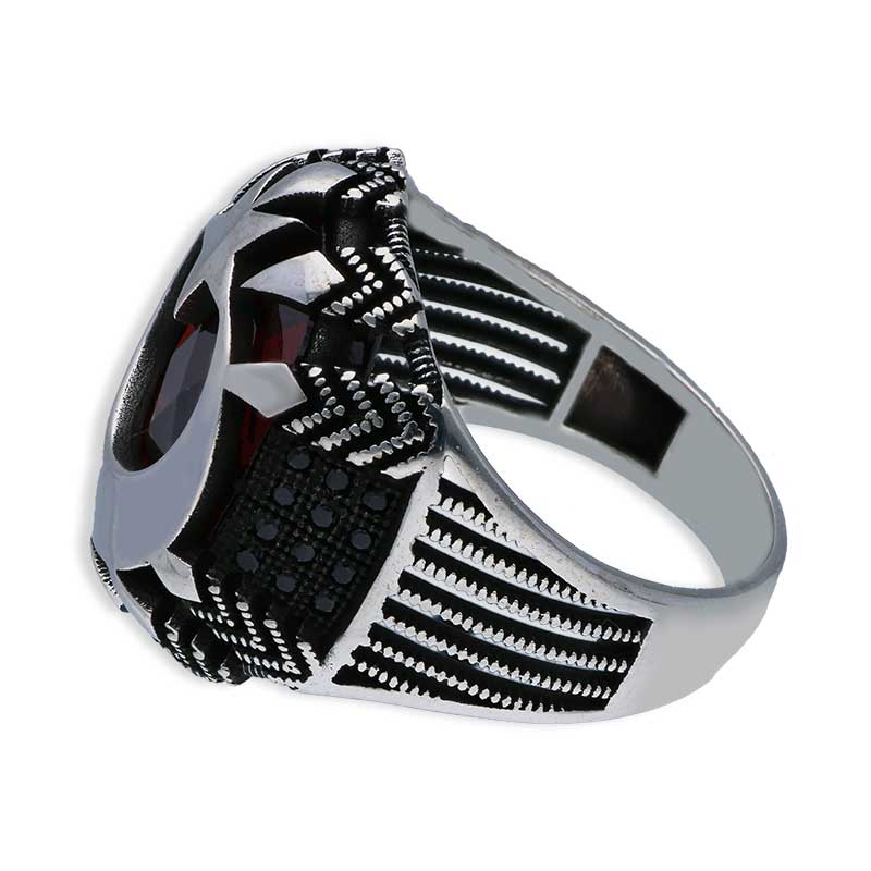 Sterling Silver 925 Men's Moon And Star Solitaire Ring - FKJRNSLU2050