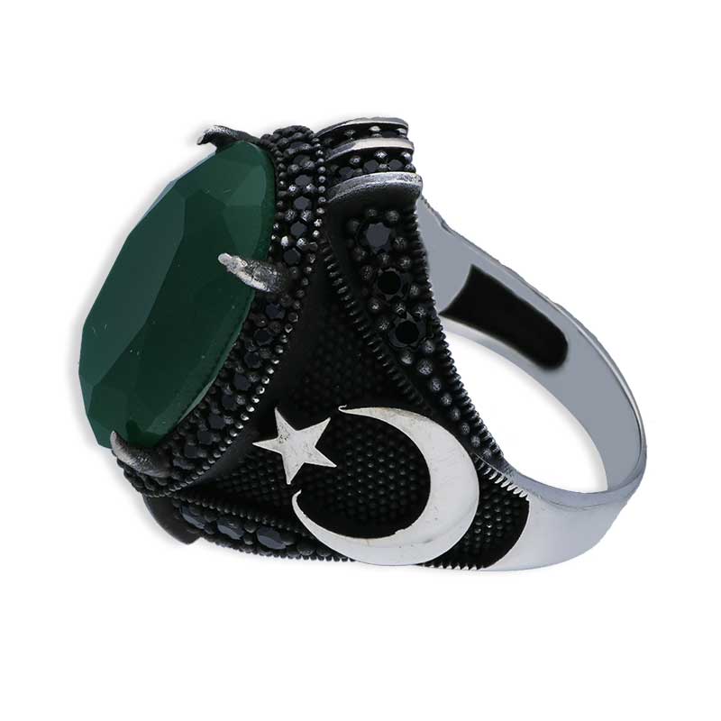Sterling Silver 925 Men's Moon And Star Solitaire Ring - FKJRNSLU2040