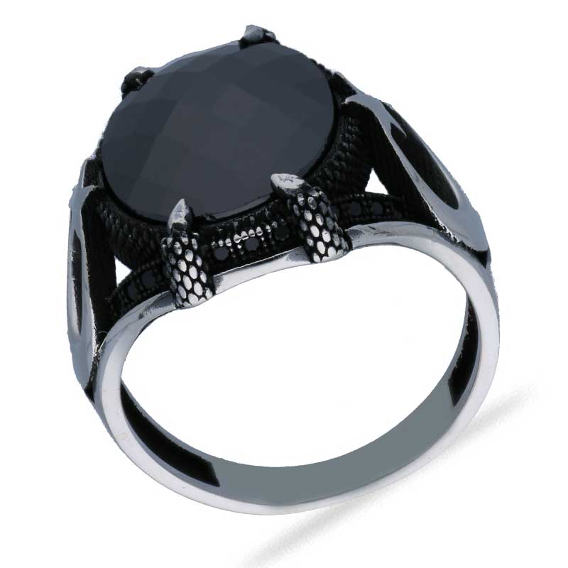 Sterling Silver 925 Men's Star And Moon Solitaire Ring - FKJRNSLU2033