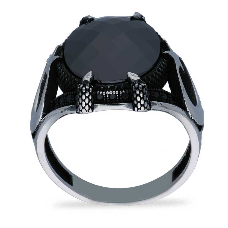 Sterling Silver 925 Men's Star And Moon Solitaire Ring - FKJRNSLU2033