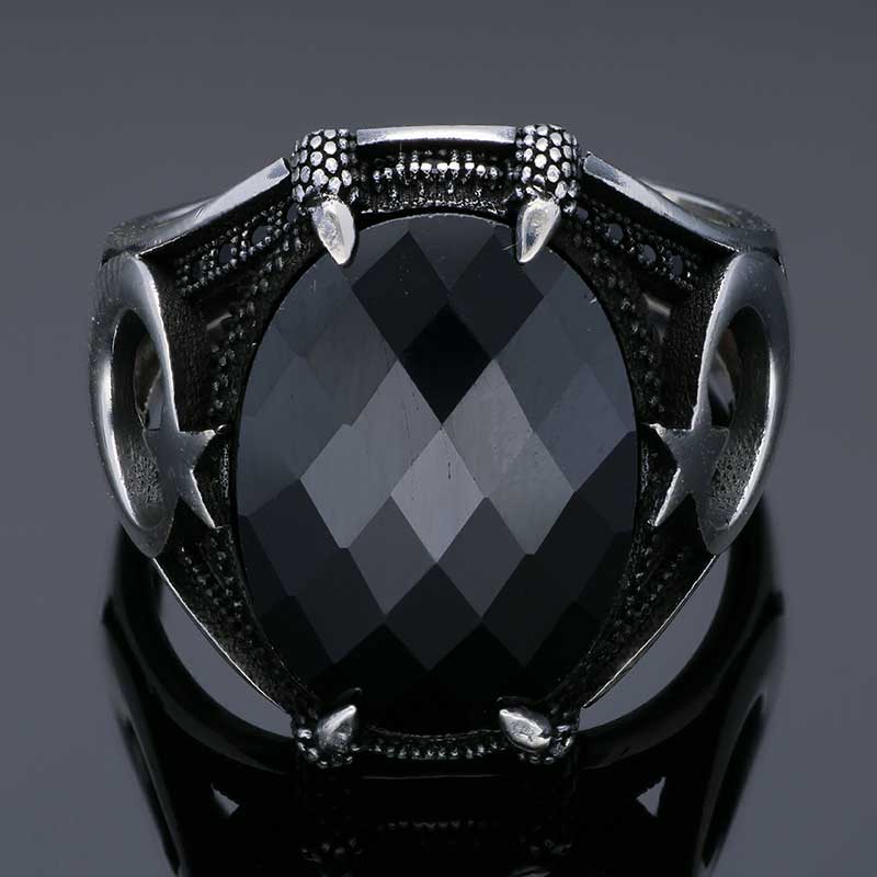 Sterling Silver 925 Men's Star And Moon Solitaire Ring - FKJRNSLU2033