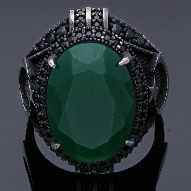 Sterling Silver 925 Men's Moon And Star Solitaire Ring - FKJRNSLU2040