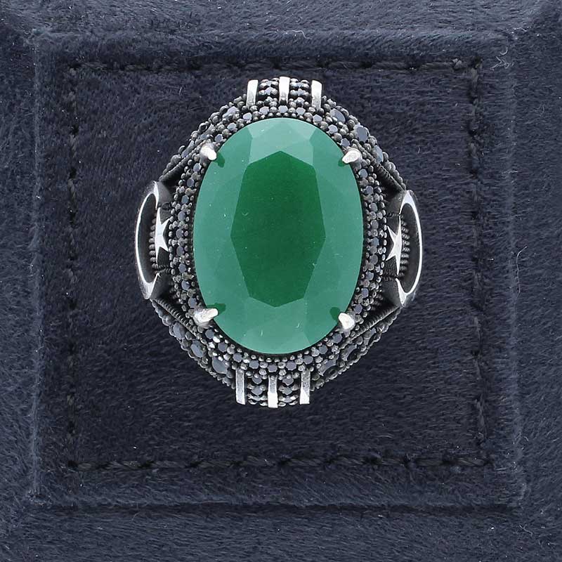 Sterling Silver 925 Men's Moon And Star Solitaire Ring - FKJRNSLU2040