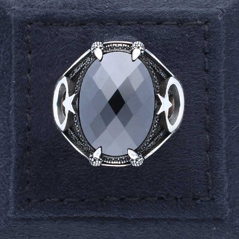 Sterling Silver 925 Men's Star And Moon Solitaire Ring - FKJRNSLU2033