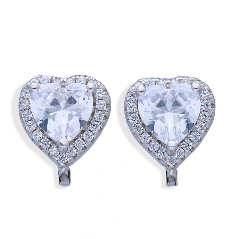Sterling Silver 925 Heart Shaped Solitaire Clip Earrings - FKJERNSLU3123