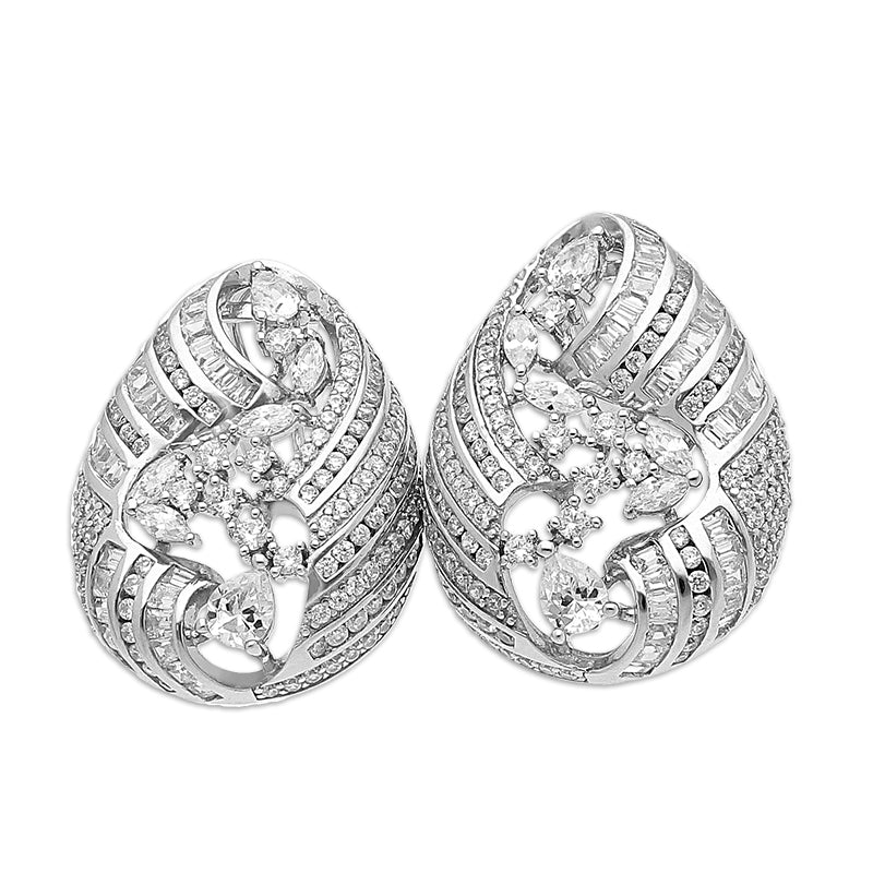 Sterling Silver 925 Leaf Shaped Pendant Set (Necklace, Earrings and Ring) - FKJNKLSTSLU2030