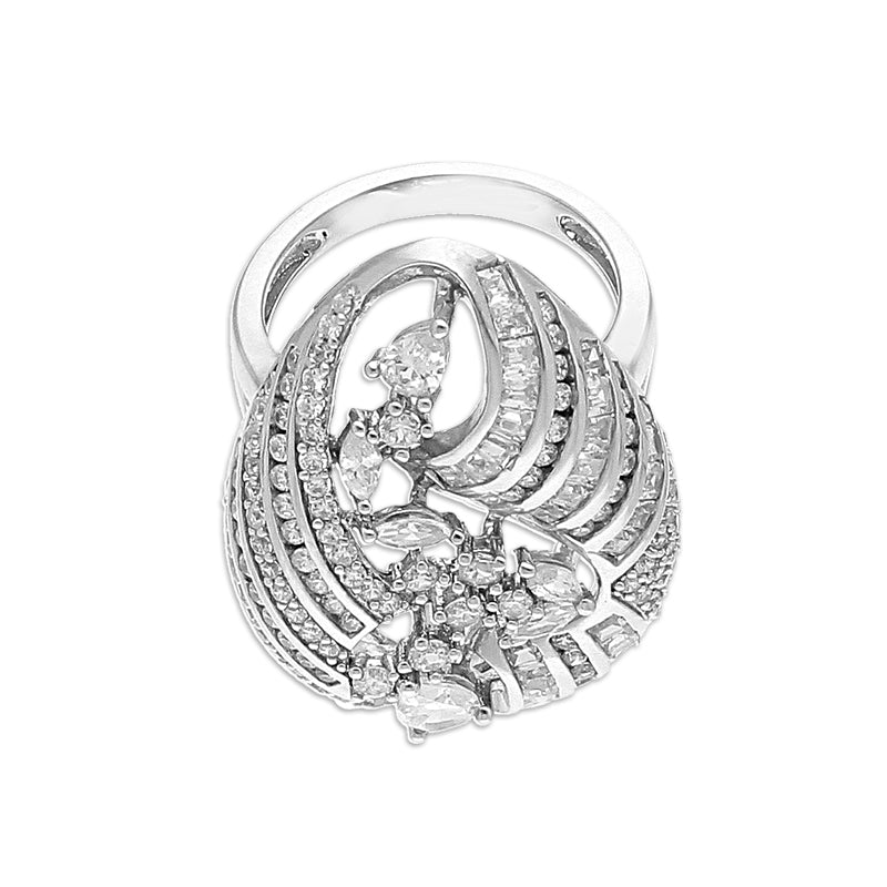 Sterling Silver 925 Leaf Shaped Pendant Set (Necklace, Earrings and Ring) - FKJNKLSTSLU2030