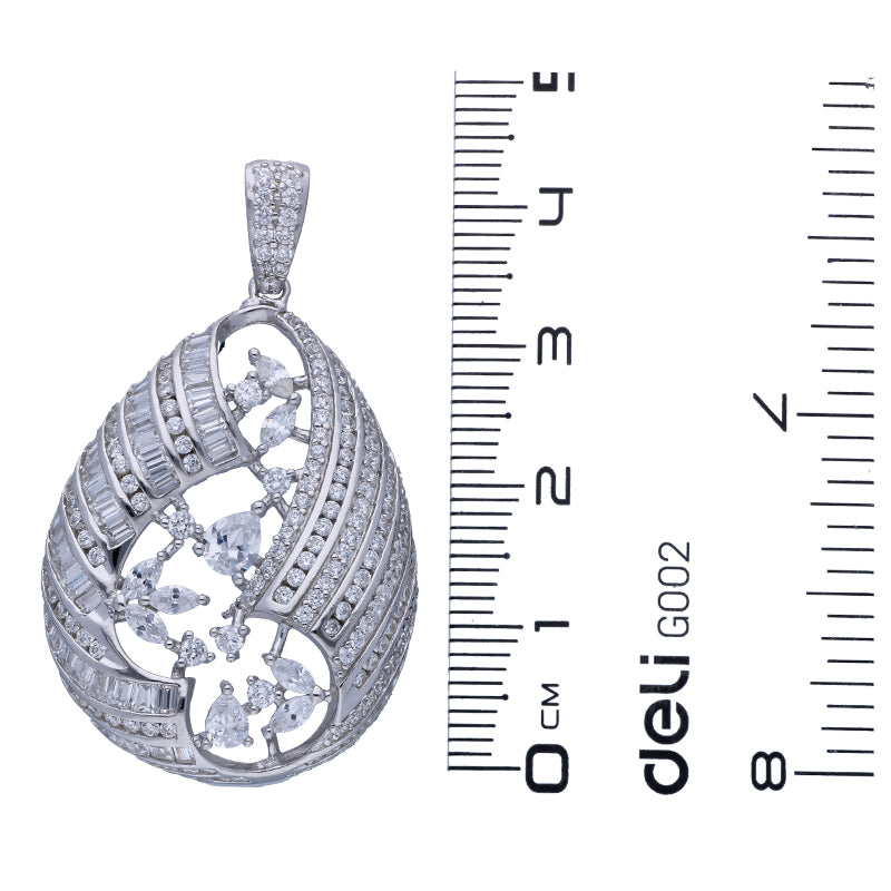 Sterling Silver 925 Leaf Shaped Pendant Set (Necklace, Earrings and Ring) - FKJNKLSTSLU2030