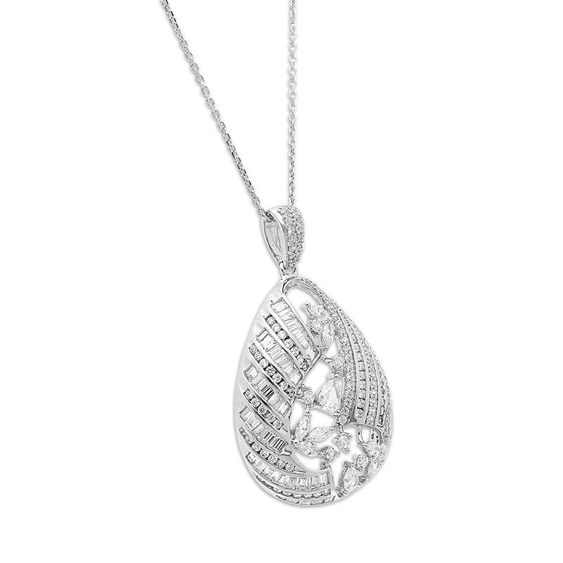 Sterling Silver 925 Leaf Shaped Pendant Set (Necklace, Earrings and Ring) - FKJNKLSTSLU2030