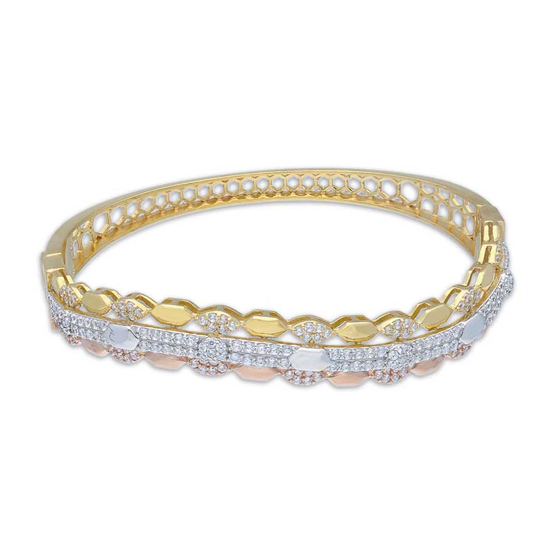 Tri Tone Sterling Silver 925 Bangle with Ring - FKJBNGSLU2021