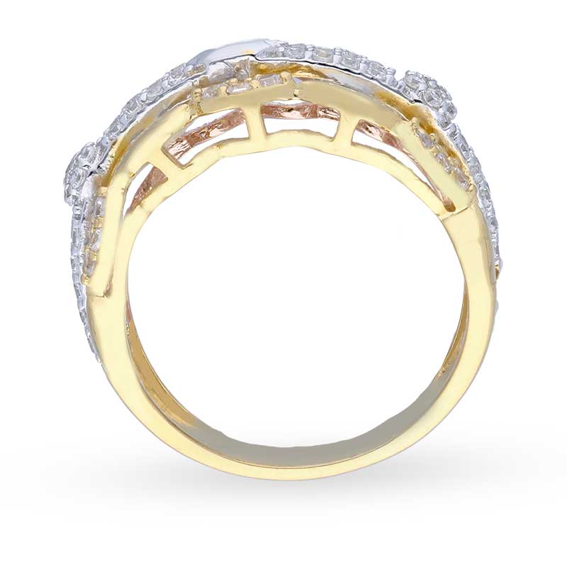 Tri Tone Sterling Silver 925 Bangle with Ring - FKJBNGSLU2021