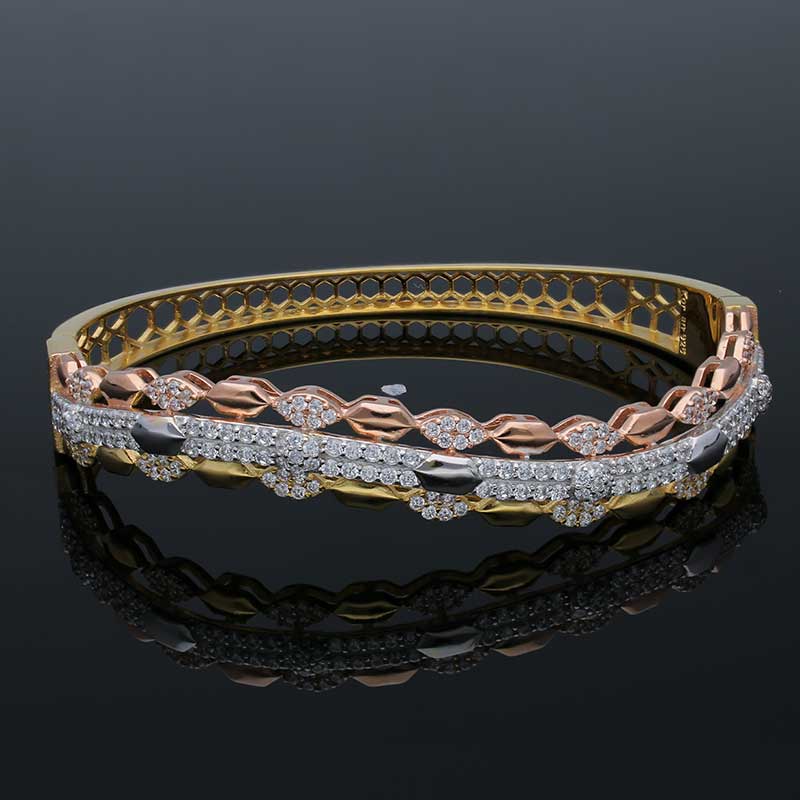 Tri Tone Sterling Silver 925 Bangle with Ring - FKJBNGSLU2021