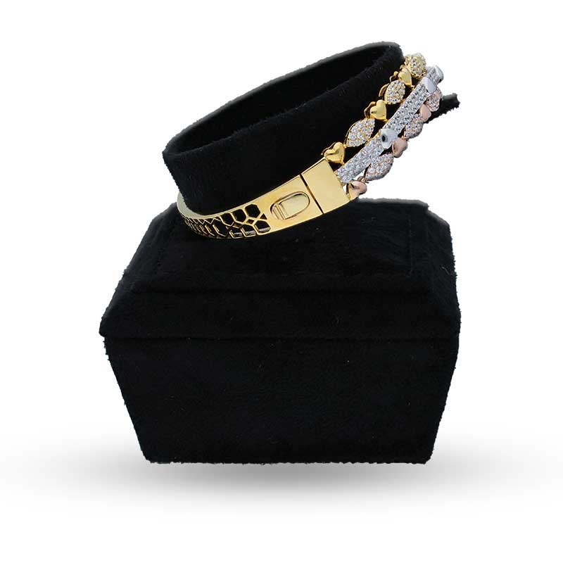 Tri Tone Sterling Silver 925 Bangle with Ring - FKJBNGSLU2023