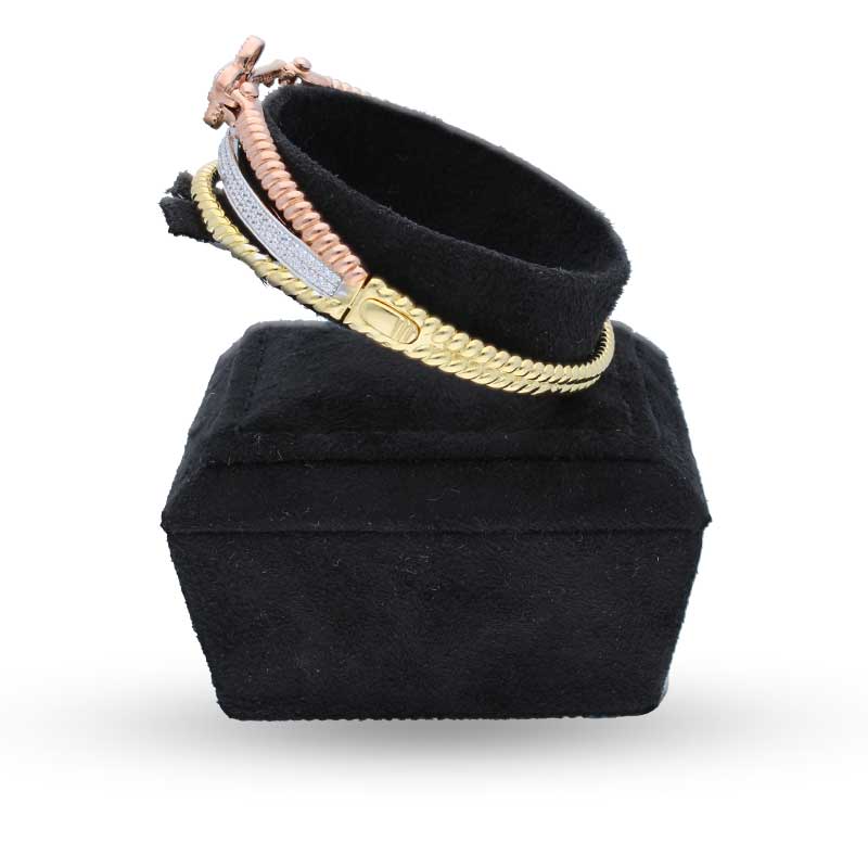 Tri Tone Sterling Silver 925 Bangle with Ring - FKJBNGSLU2025