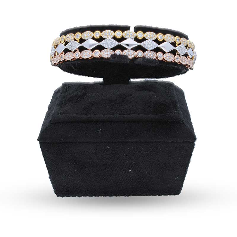 Tri Tone Sterling Silver 925 Bangle with Ring - FKJBNGSLU2022