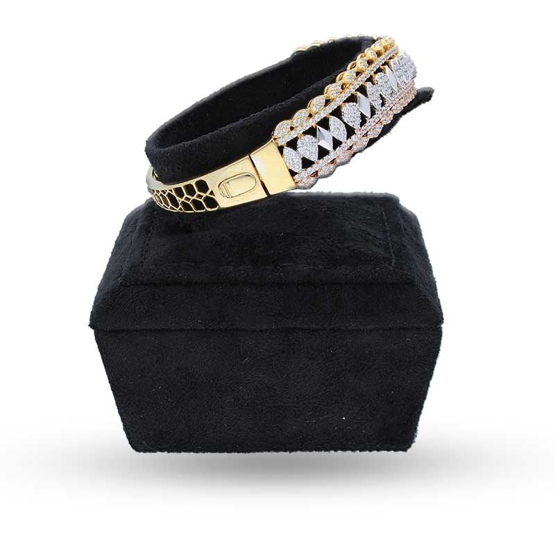 Tri Tone Sterling Silver 925 Bangle with Ring - FKJBNGSLU2024