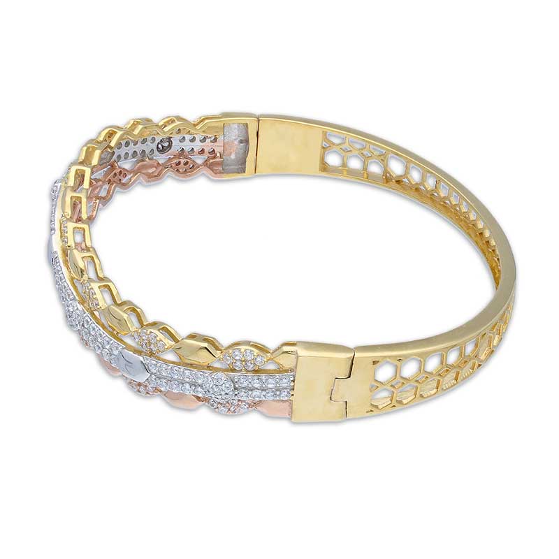 Tri Tone Sterling Silver 925 Bangle with Ring - FKJBNGSLU2021