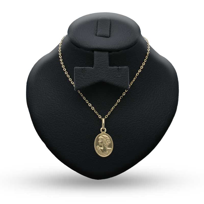 Gold Necklace (Chain with Queen Oval Shaped Pendant) 18KT - FKJNKL18KU1104