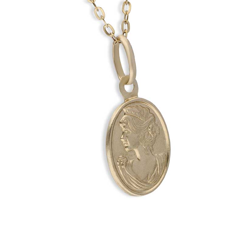 Gold Necklace (Chain with Queen Oval Shaped Pendant) 18KT - FKJNKL18KU1104