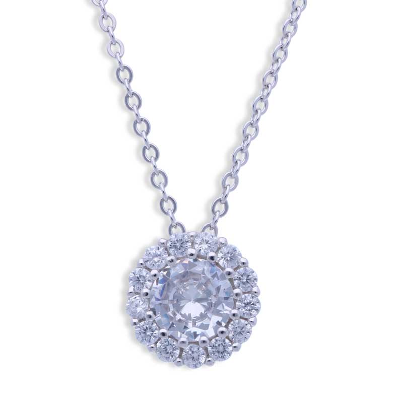 Sterling Silver 925 Round Shaped Solitaire Necklace - FKJNKLSLU1108
